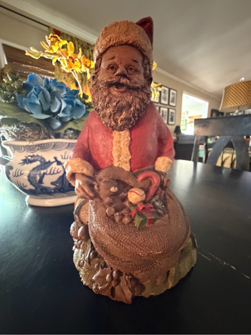 Festive Red Santa Figurine Holiday Accent with Cream Trim